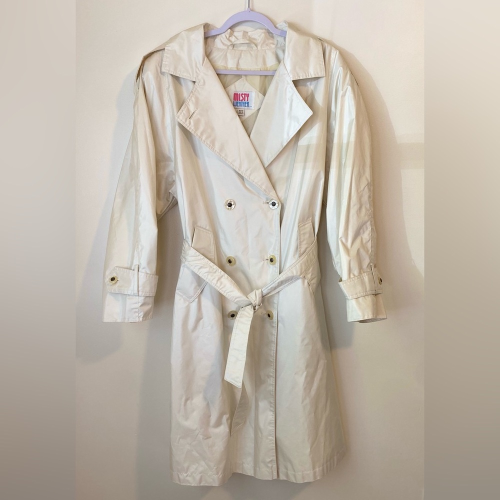 Misty Weather Vintage Trench Coat Women's Cream Double-Breasted Belted Raincoat